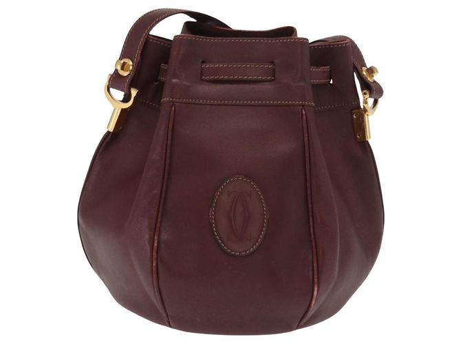 Cartier Borsa a spalla Must Line in pelle Bordeaux oro Auth BA10279 D'oro Bordò - vista 3