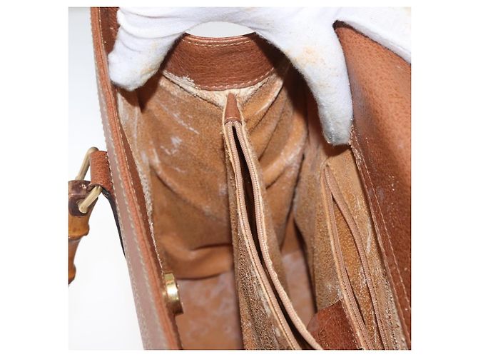 Bolsa de mão em couro Gucci Bamboo marrom dourado 002 2853 02600 Auth bs33066 - vista 19
