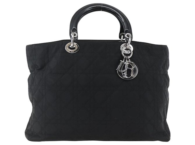 Christian Dior Borsa Lady Dior in nylon nero e argento Auth ep13131 - vista 2