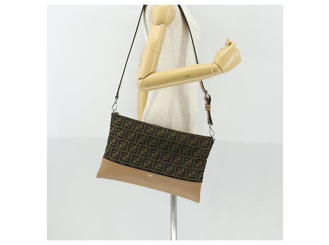 Bolsa de Ombro em Lona Zucca FENDI Preto Marrom Prata Auth SW2121SAM - vista 23