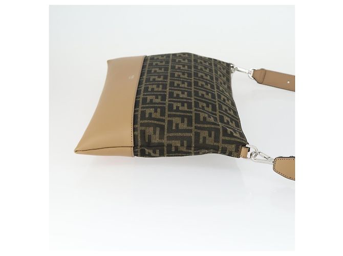 Bolsa de Ombro em Lona Zucca FENDI Preto Marrom Prata Auth SW2121SAM - vista 3