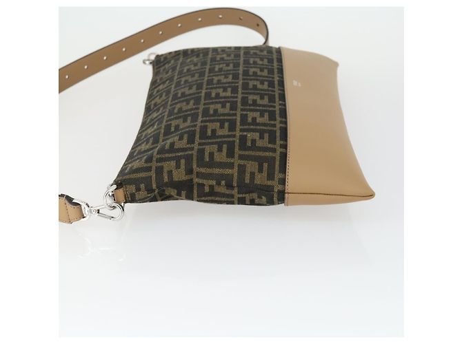 Bolsa de Ombro em Lona Zucca FENDI Preto Marrom Prata Auth SW2121SAM - vista 4