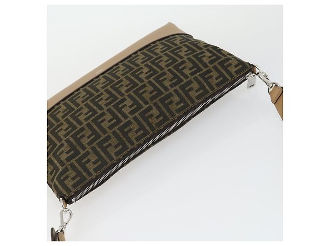 Bolsa de Ombro em Lona Zucca FENDI Preto Marrom Prata Auth SW2121SAM - vista 6