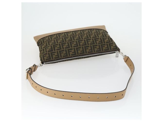 Bolsa de Ombro em Lona Zucca FENDI Preto Marrom Prata Auth SW2121SAM - vista 7