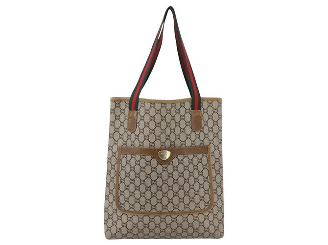 Borsa tote Gucci GG Plus Supreme Web Sherry Line in PVC beige e oro Auth ep13260 D'oro - vista 13