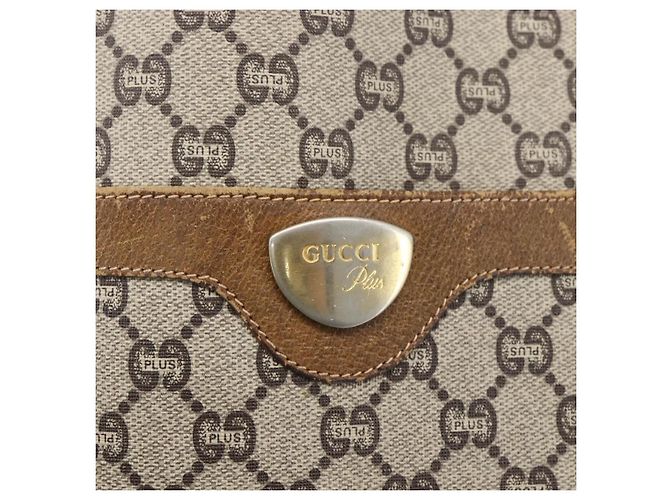 Borsa tote Gucci GG Plus Supreme Web Sherry Line in PVC beige e oro Auth ep13260 D'oro - vista 17