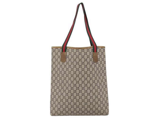 Borsa tote Gucci GG Plus Supreme Web Sherry Line in PVC beige e oro Auth ep13260 D'oro - vista 2