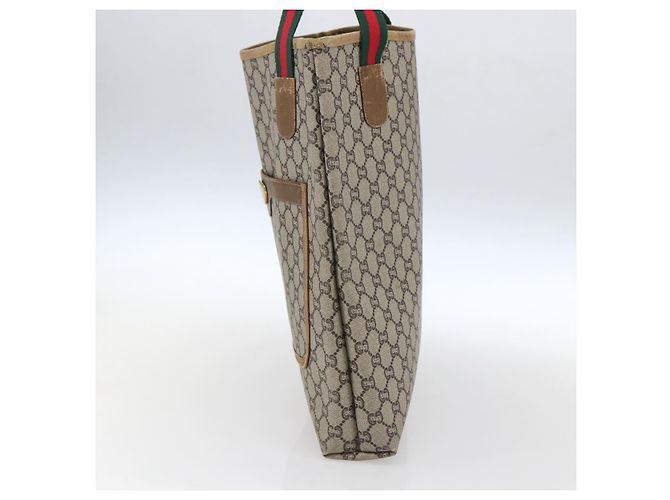 Borsa tote Gucci GG Plus Supreme Web Sherry Line in PVC beige e oro Auth ep13260 D'oro - vista 4
