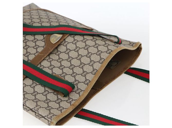 Borsa tote Gucci GG Plus Supreme Web Sherry Line in PVC beige e oro Auth ep13260 D'oro - vista 6