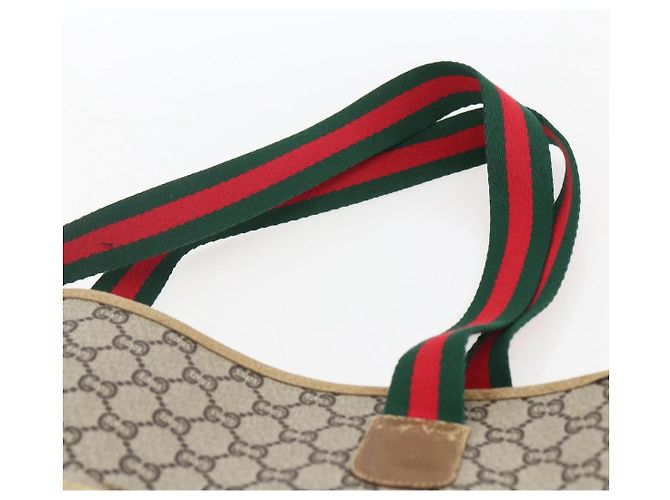 Borsa tote Gucci GG Plus Supreme Web Sherry Line in PVC beige e oro Auth ep13260 D'oro - vista 8