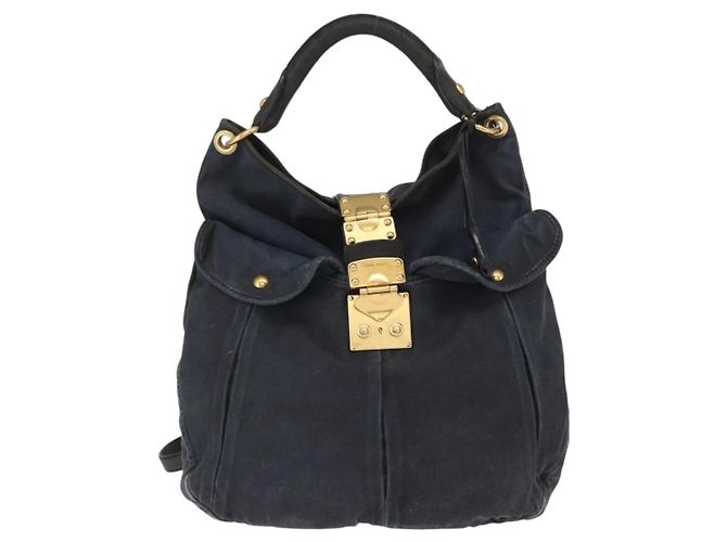 Borsa a Spalla Miu Miu Canvas 2way Blu Navy Oro Auth 168005 D'oro - vista 13