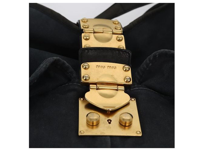 Borsa a Spalla Miu Miu Canvas 2way Blu Navy Oro Auth 168005 D'oro - vista 18