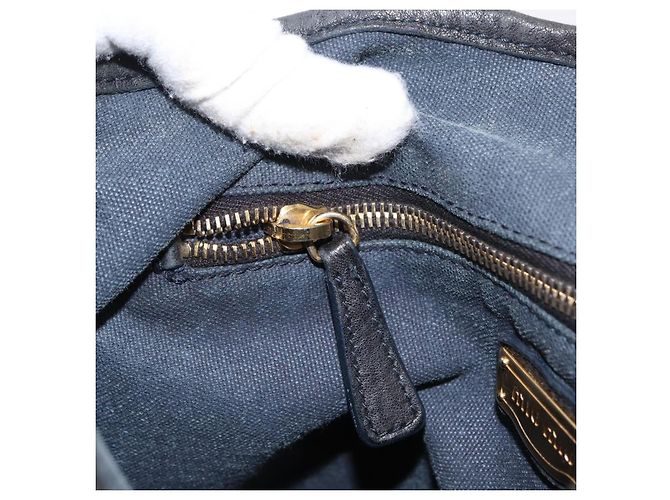 Borsa a Spalla Miu Miu Canvas 2way Blu Navy Oro Auth 168005 D'oro - vista 22