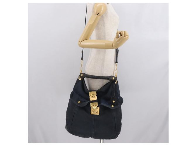 Borsa a Spalla Miu Miu Canvas 2way Blu Navy Oro Auth 168005 D'oro - vista 24