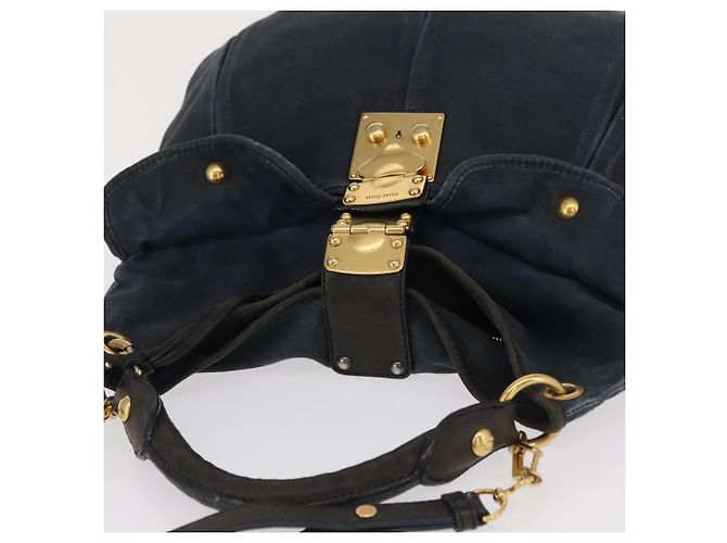Borsa a Spalla Miu Miu Canvas 2way Blu Navy Oro Auth 168005 D'oro - vista 6
