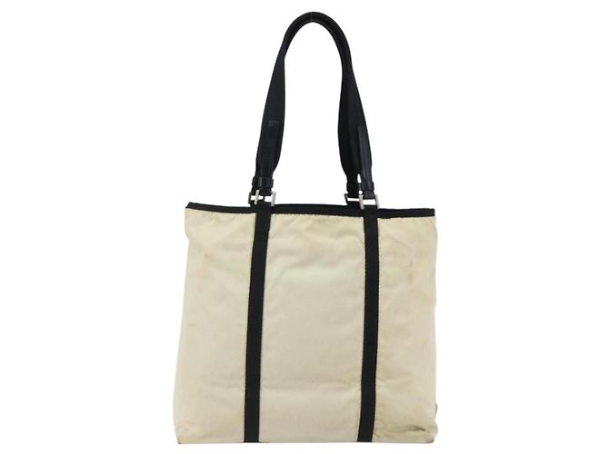 Borsa Tote Prada in nylon crema argento Auth bs33042 Crudo - vista 2