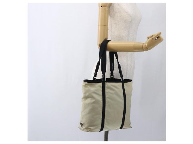 Borsa Tote Prada in nylon crema argento Auth bs33042 Crudo - vista 25