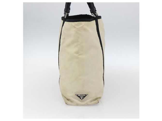 Borsa Tote Prada in nylon crema argento Auth bs33042 Crudo - vista 3
