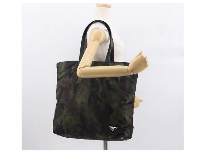 PRADA Borsa Tote Camouflage in Nylon Khaki Auth gh1628 Cachi - vista 26
