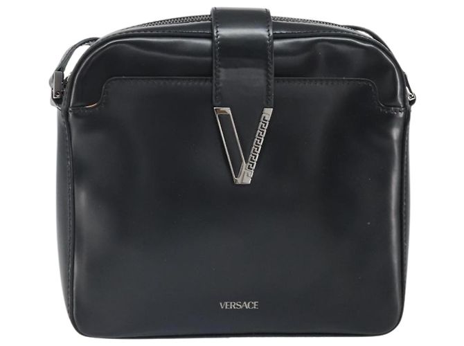 Borsa a spalla VERSACE in pelle verniciata nera Auth BA9919 Nero - vista 13