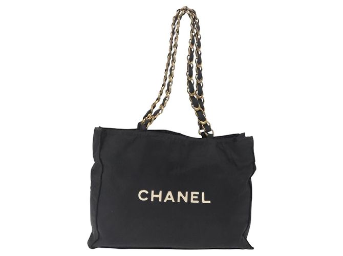 CHANEL COCO Borsa Tote a Catena Nylon Nero Oro CC Auth 165069 D'oro - vista 2