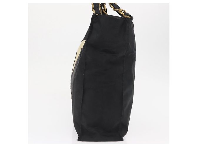 CHANEL COCO Borsa Tote a Catena Nylon Nero Oro CC Auth 165069 D'oro - vista 3