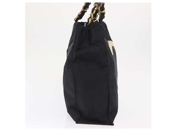 CHANEL COCO Borsa Tote a Catena Nylon Nero Oro CC Auth 165069 D'oro - vista 4