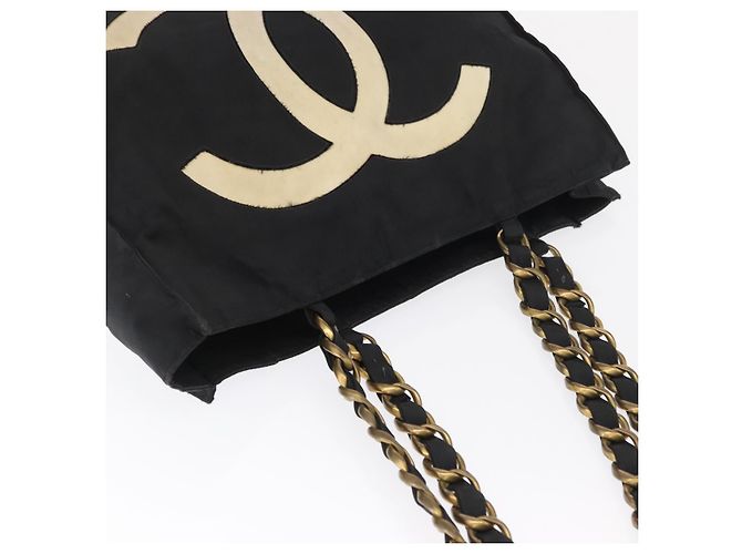 CHANEL COCO Borsa Tote a Catena Nylon Nero Oro CC Auth 165069 D'oro - vista 6
