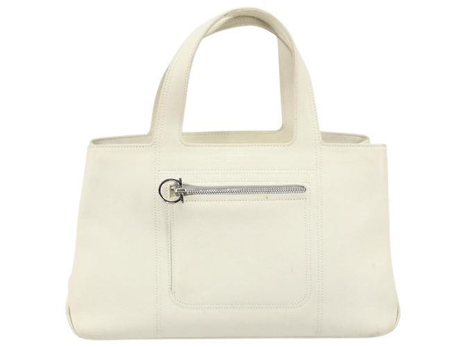 Borsa a mano in pelle bianca e argento Salvatore Ferragamo Auth BA9927 Bianco - vista 13