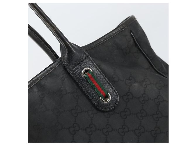 Borsa tote Gucci GG Canvas Web Sherry Line Nera Argento Rossa 293592 Auth 170377 Nero Rosso - vista 10