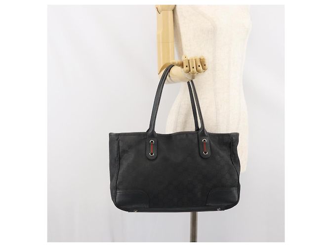Borsa tote Gucci GG Canvas Web Sherry Line Nera Argento Rossa 293592 Auth 170377 Nero Rosso - vista 22