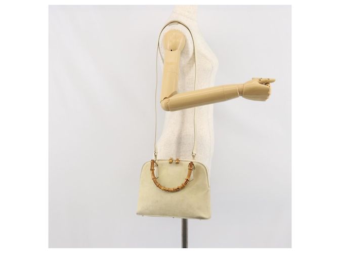 Borsa a mano GUCCI Bamboo Suede 2 vie Beige Oro 000 2865 0290 Auth ep13200 D'oro - vista 25