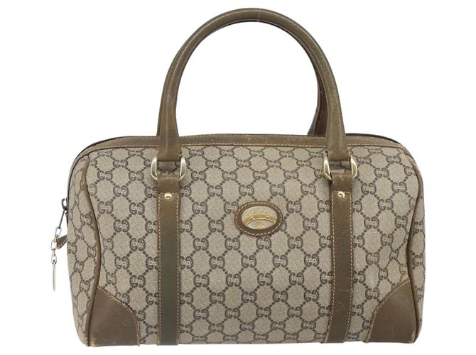 Gucci Borsa Boston GG Plus Supreme in PVC beige e oro Auth 166725 D'oro - vista 13