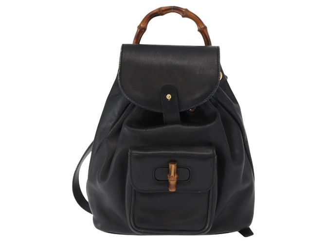 Zaino in Pelle Gucci Bamboo Nero Oro 003 2058 0030 Auth gh1708 - vista 13