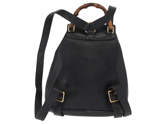 Zaino in Pelle Gucci Bamboo Nero Oro 003 2058 0030 Auth gh1708 - vista 2