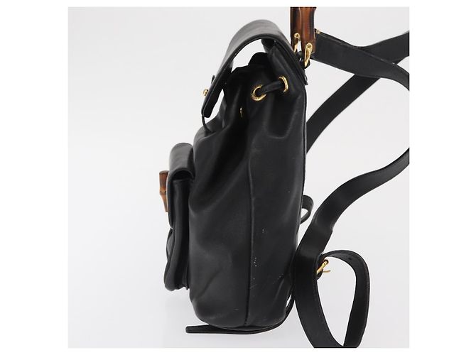 Zaino in Pelle Gucci Bamboo Nero Oro 003 2058 0030 Auth gh1708 - vista 3