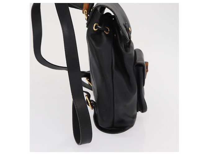 Zaino in Pelle Gucci Bamboo Nero Oro 003 2058 0030 Auth gh1708 - vista 4