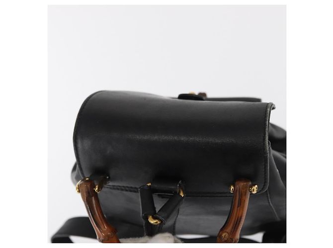 Zaino in Pelle Gucci Bamboo Nero Oro 003 2058 0030 Auth gh1708 - vista 6