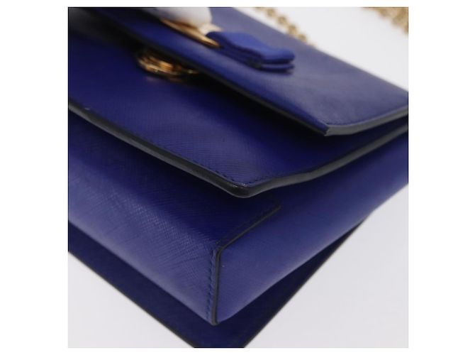Borsa a Spalla Vala Chain in Pelle Blu Oro Auth 163452 di Salvatore Ferragamo D'oro - vista 14