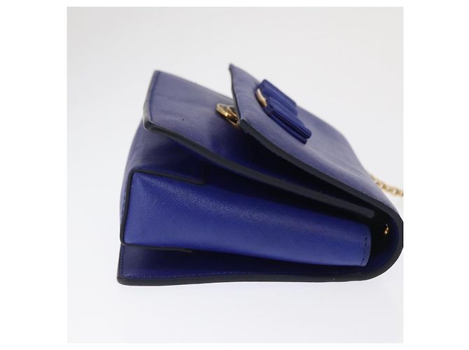 Borsa a Spalla Vala Chain in Pelle Blu Oro Auth 163452 di Salvatore Ferragamo D'oro - vista 3