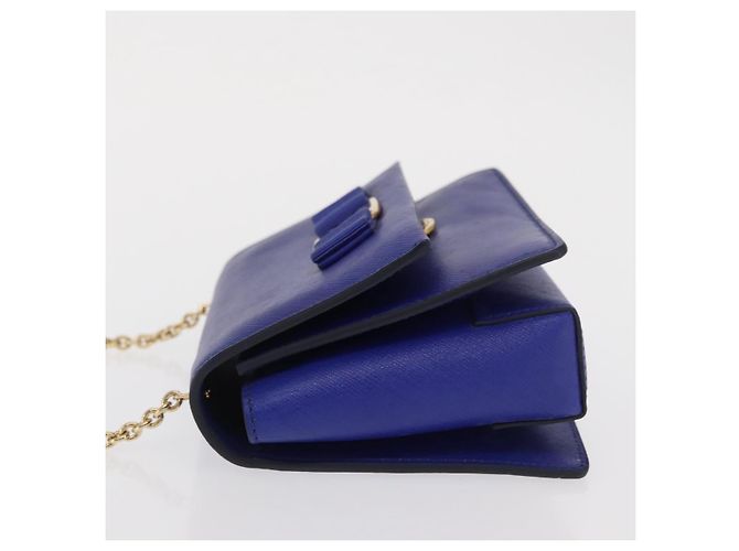 Borsa a Spalla Vala Chain in Pelle Blu Oro Auth 163452 di Salvatore Ferragamo D'oro - vista 4