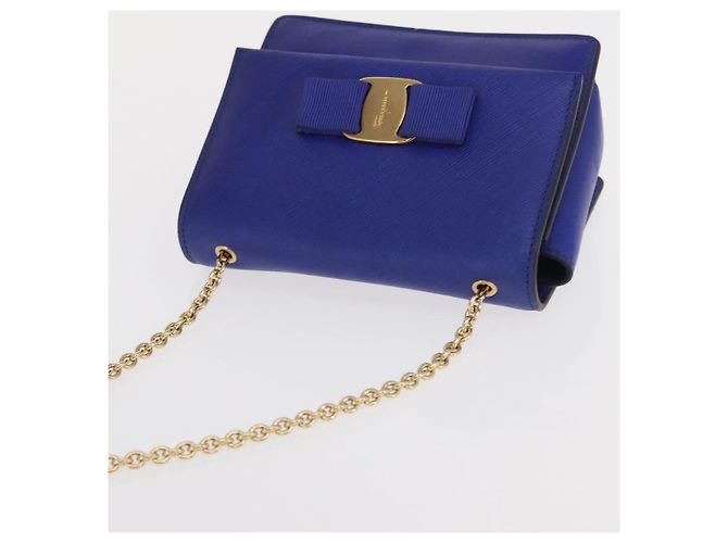 Borsa a Spalla Vala Chain in Pelle Blu Oro Auth 163452 di Salvatore Ferragamo D'oro - vista 6
