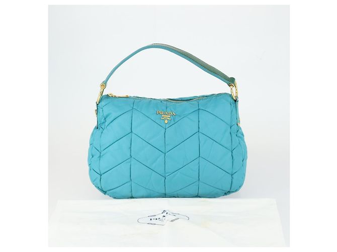 Borsa a Spalla PRADA Nylon Blu Oro Auth 169057V D'oro - vista 12