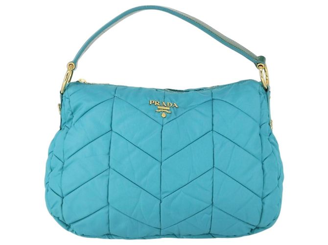 Borsa a Spalla PRADA Nylon Blu Oro Auth 169057V D'oro - vista 13