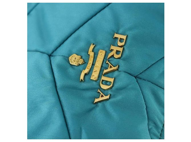 Borsa a Spalla PRADA Nylon Blu Oro Auth 169057V D'oro - vista 18
