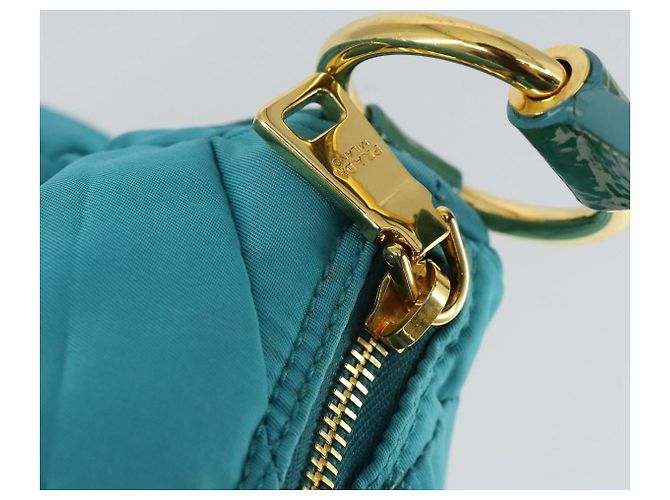 Borsa a Spalla PRADA Nylon Blu Oro Auth 169057V D'oro - vista 19