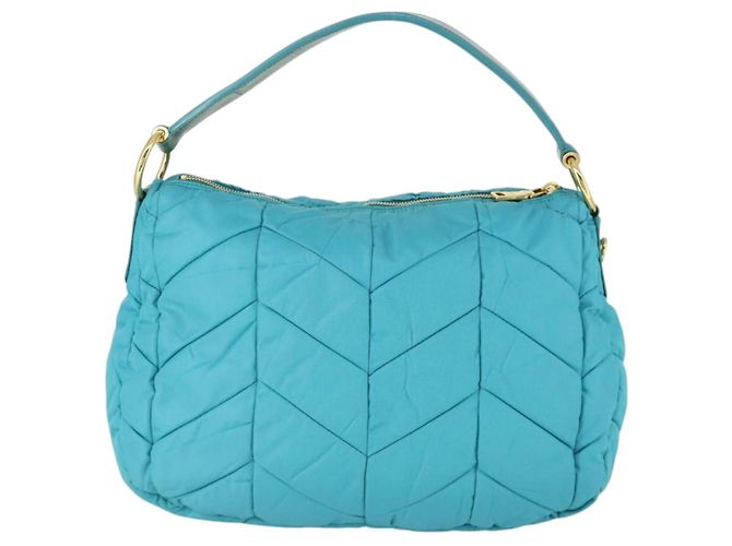 Borsa a Spalla PRADA Nylon Blu Oro Auth 169057V D'oro - vista 2