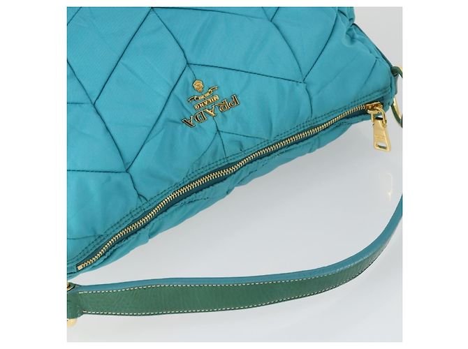 Borsa a Spalla PRADA Nylon Blu Oro Auth 169057V D'oro - vista 6