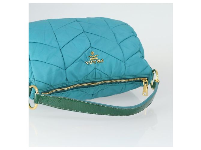 Borsa a Spalla PRADA Nylon Blu Oro Auth 169057V D'oro - vista 7