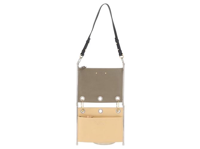 Chloé Bolsa de ombro dupla clutch Chloe Roy em couro cinza prata autêntica 165505 Marrom - vista 2